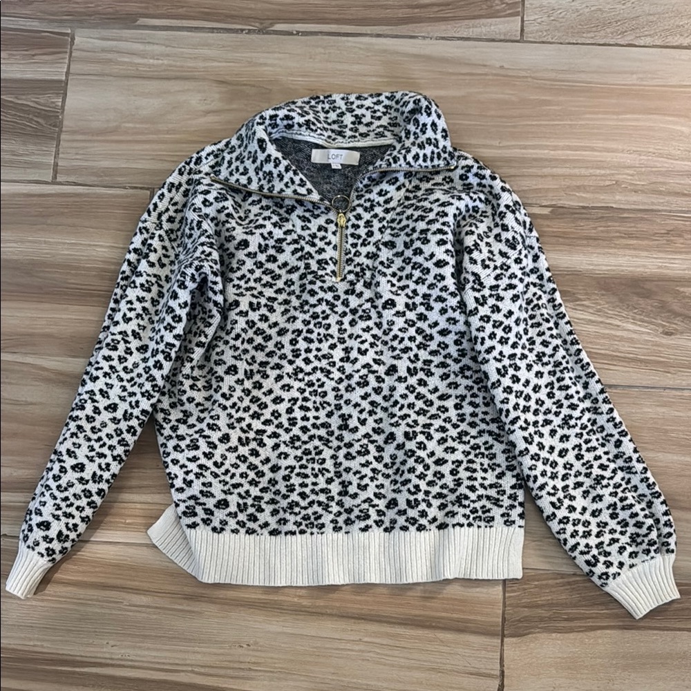 LOFT Black and White Cowl Neck Sweater with Leopard Print
